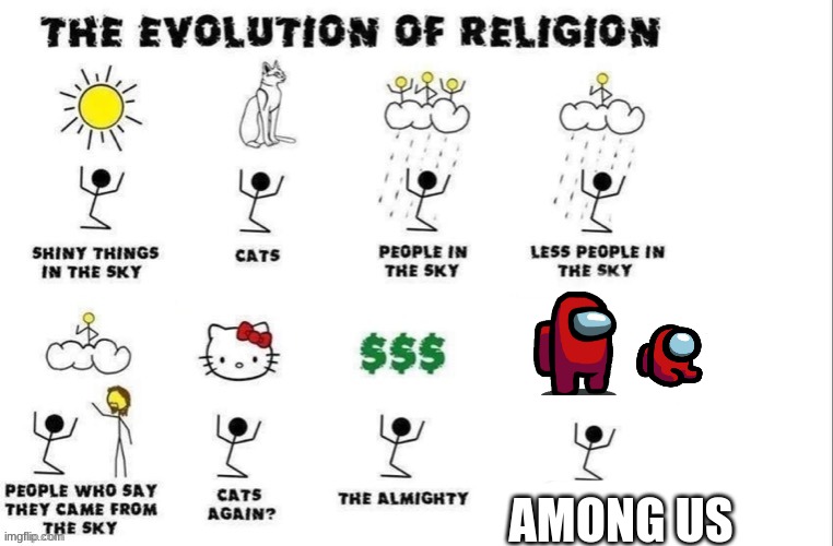the evolution of religion | AMONG US | image tagged in the evolution of religion | made w/ Imgflip meme maker