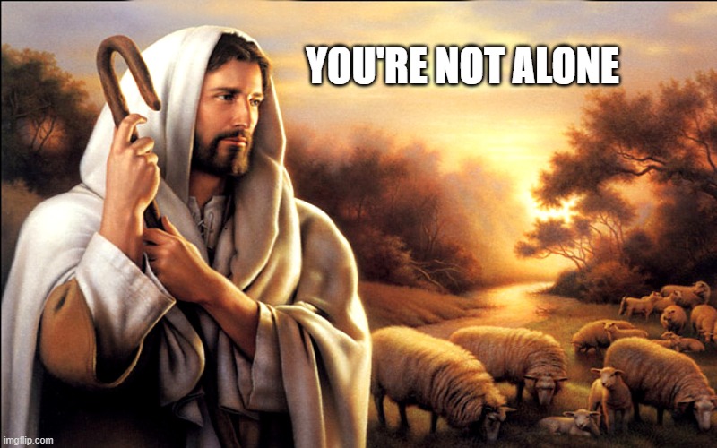 Jesus Good Shepherd | YOU'RE NOT ALONE | image tagged in jesus good shepherd | made w/ Imgflip meme maker