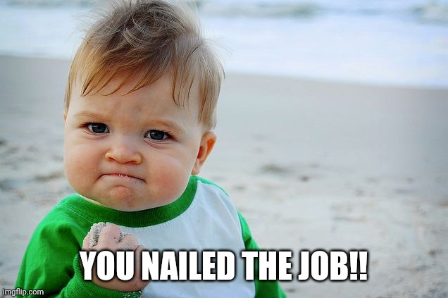 Success Kid / Nailed It Kid | YOU NAILED THE JOB!! | image tagged in success kid / nailed it kid | made w/ Imgflip meme maker