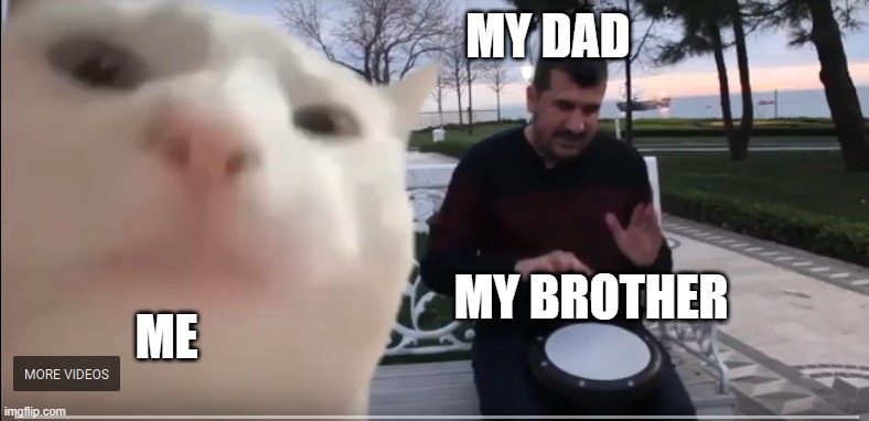 first meme in a year | MY DAD; MY BROTHER; ME | image tagged in vibing cat | made w/ Imgflip meme maker