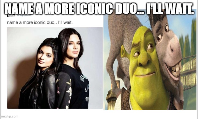 NAME A MORE ICONIC DUO... I'LL WAIT. | image tagged in smiling shrek | made w/ Imgflip meme maker