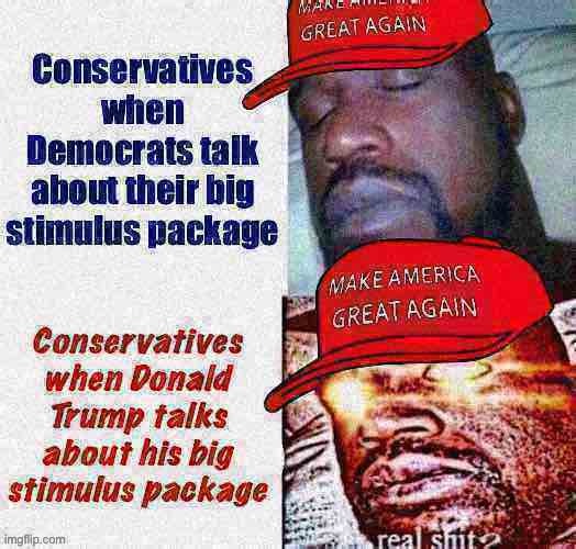 *Insert big package joke* | image tagged in maga,sleeping shaq,conservative hypocrisy,conservative logic,covid-19,trump supporters | made w/ Imgflip meme maker