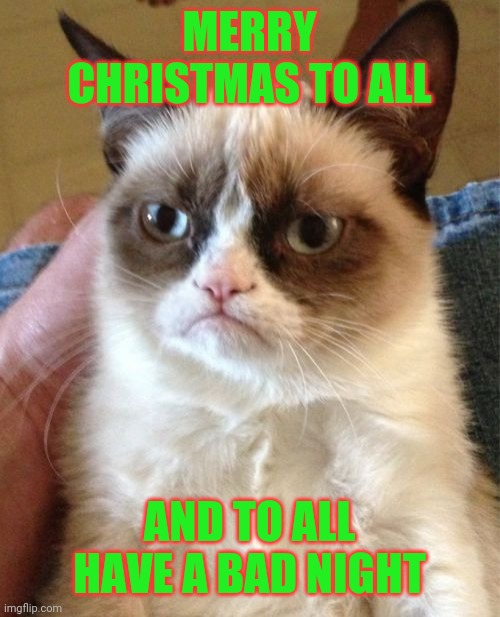 Grumpy Cat Meme | MERRY CHRISTMAS TO ALL; AND TO ALL HAVE A BAD NIGHT | image tagged in memes,grumpy cat | made w/ Imgflip meme maker