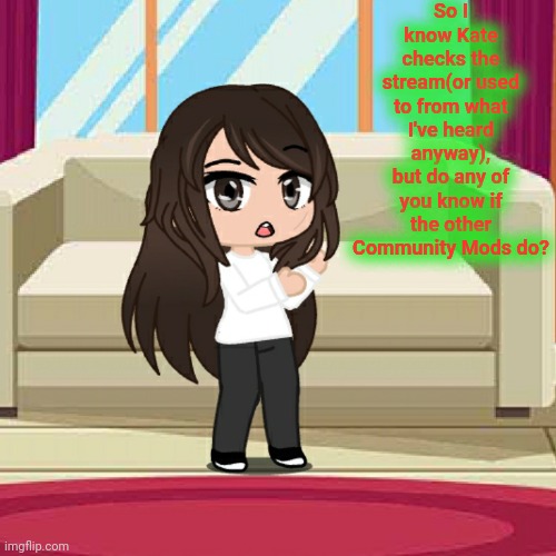 I'm actually curious. | So I know Kate checks the stream(or used to from what I've heard anyway), but do any of you know if the other Community Mods do? | made w/ Imgflip meme maker