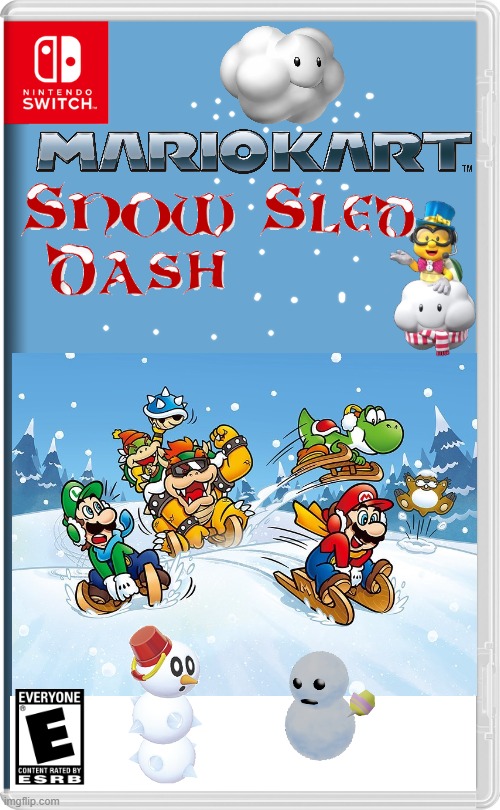 MARIO KART SLEDDING | image tagged in nintendo switch,sledding,mario kart,super mario bros,winter,fake switch games | made w/ Imgflip meme maker