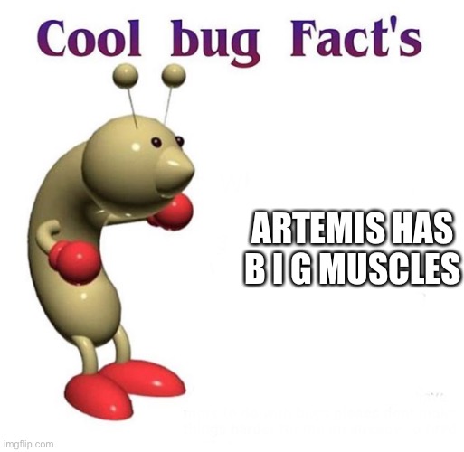 Hahahahahaaa | ARTEMIS HAS B I G MUSCLES | image tagged in cool bug facts,yeah | made w/ Imgflip meme maker