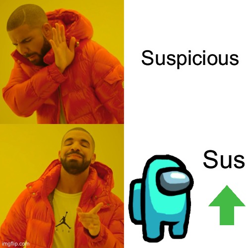 Drake Hotline Bling Meme | Suspicious; Sus | image tagged in memes,drake hotline bling | made w/ Imgflip meme maker