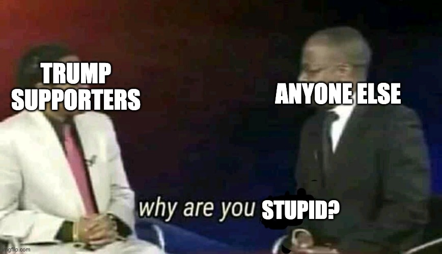 Trump Sucks Glad Biden Will Be President | ANYONE ELSE; TRUMP SUPPORTERS; STUPID? | image tagged in why are you gay | made w/ Imgflip meme maker