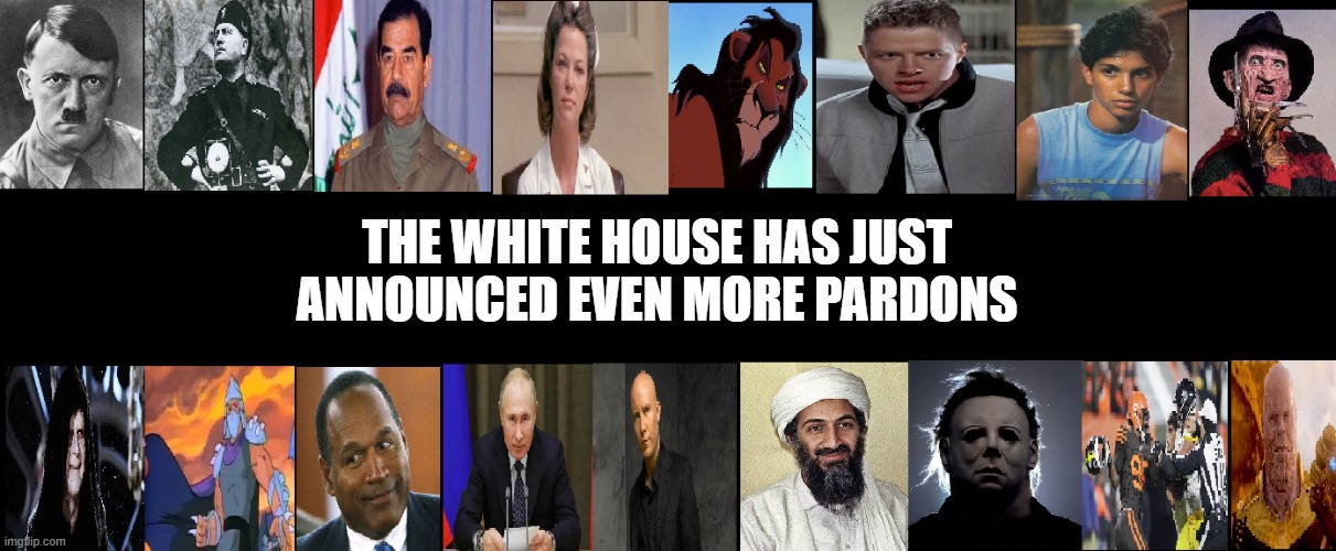 villains | THE WHITE HOUSE HAS JUST ANNOUNCED EVEN MORE PARDONS | image tagged in villains | made w/ Imgflip meme maker