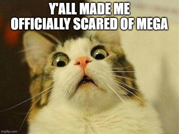 Scared Cat | Y'ALL MADE ME OFFICIALLY SCARED OF MEGA | image tagged in memes,scared cat | made w/ Imgflip meme maker