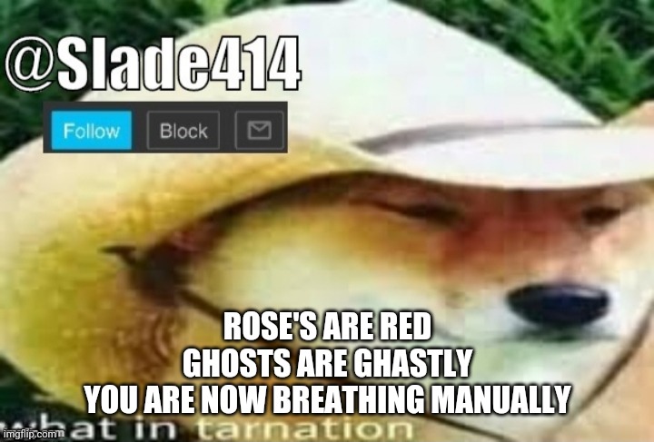 Idk what to put here I'm bored | ROSE'S ARE RED
GHOSTS ARE GHASTLY
YOU ARE NOW BREATHING MANUALLY | image tagged in slade414 announcement template 3 0 | made w/ Imgflip meme maker