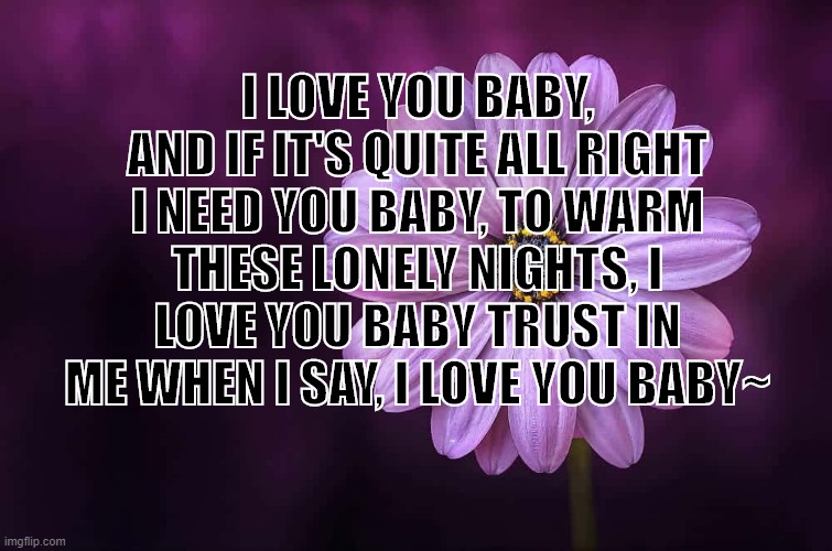 got another song stuck in my head... | I LOVE YOU BABY, AND IF IT'S QUITE ALL RIGHT I NEED YOU BABY, TO WARM THESE LONELY NIGHTS, I LOVE YOU BABY TRUST IN ME WHEN I SAY, I LOVE YOU BABY~ | made w/ Imgflip meme maker