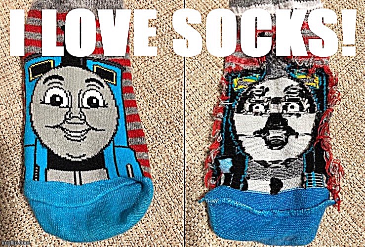 TFW you wake up and all of a sudden socks have become your favorite Xmas gift | image tagged in merry christmas,socks,thomas the tank engine,i like trains,christmas gifts,christmas | made w/ Imgflip meme maker
