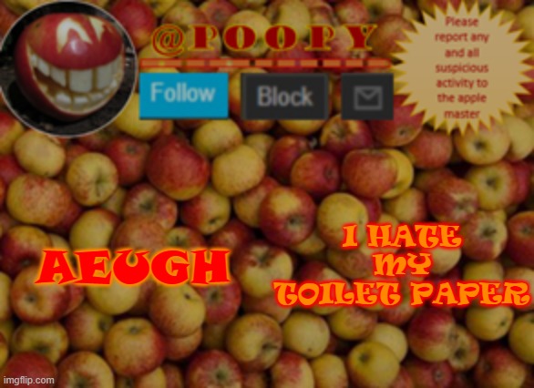 DO NOT QUESTION ME | AEUGH; I HATE MY TOILET PAPER | image tagged in poopy | made w/ Imgflip meme maker