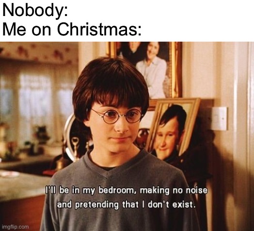 How bout you guys? | Nobody:
Me on Christmas: | image tagged in i'll be in my bedroom,blaring all i want for christmas is you,woth the lyrics switched to the black parade,like a sir | made w/ Imgflip meme maker