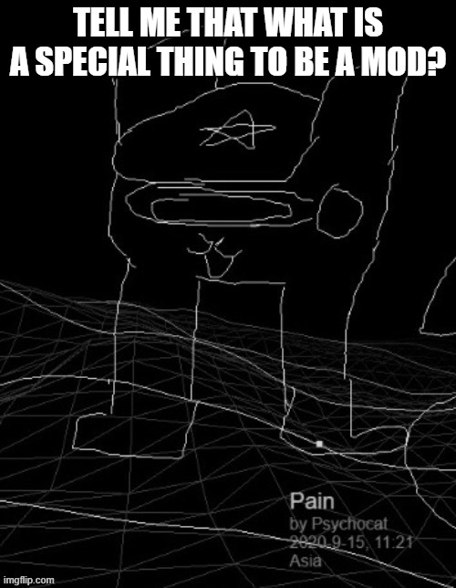 im really curious right now | TELL ME THAT WHAT IS A SPECIAL THING TO BE A MOD? | image tagged in pain | made w/ Imgflip meme maker