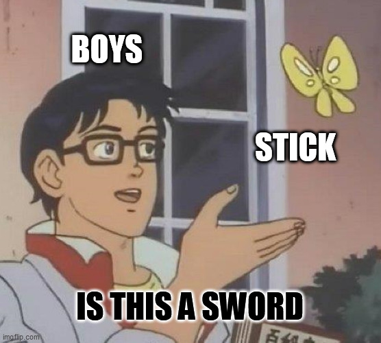 sword | BOYS; STICK; IS THIS A SWORD | image tagged in memes,is this a pigeon | made w/ Imgflip meme maker