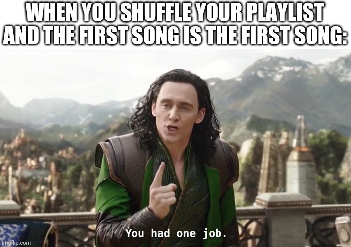 You had one job. Just the one | WHEN YOU SHUFFLE YOUR PLAYLIST AND THE FIRST SONG IS THE FIRST SONG: | image tagged in you had one job just the one,spotify,youtube,relatable | made w/ Imgflip meme maker