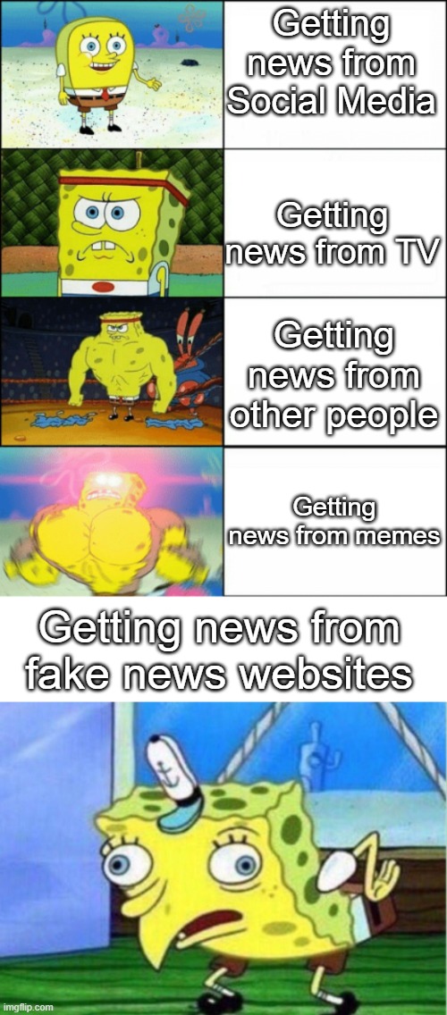 Getting news from Social Media; Getting news from TV; Getting news from other people; Getting news from memes; Getting news from fake news websites | image tagged in sponge finna commit muder | made w/ Imgflip meme maker