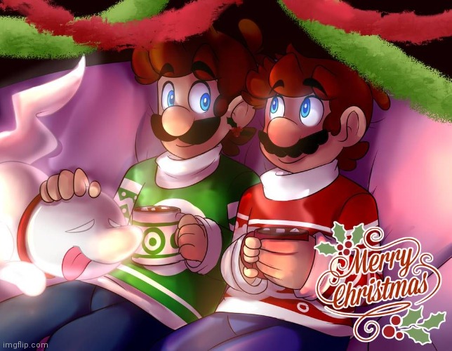 Here's more of Mario and Luigi looking so adorable :3 Merry Christmas y'all! | made w/ Imgflip meme maker