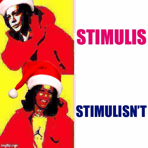 Kamala Harris Hotline Bling explains Schrodinger’s Stimulus in seasonable attire | image tagged in kamala harris,hotline bling,covid-19,merry christmas,christmas,congress | made w/ Imgflip meme maker