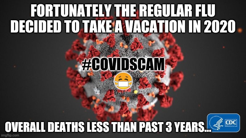 CDC Death Count numbers must be Inaccurate. Forget Reality. Now Back to your Regularly Scheduled Programming... #MassMindControl | FORTUNATELY THE REGULAR FLU DECIDED TO TAKE A VACATION IN 2020; #COVIDSCAM
😷; OVERALL DEATHS LESS THAN PAST 3 YEARS... | image tagged in covid 19,face mask,lockdown,scam,wake up,the great awakening | made w/ Imgflip meme maker