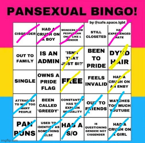 I kinda drew a flag if that counts, lol | image tagged in pansexual bingo | made w/ Imgflip meme maker