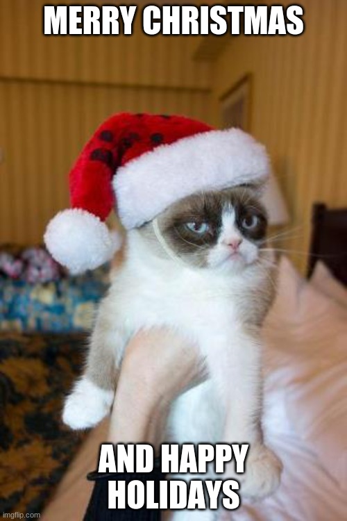 Happy holidays! |  MERRY CHRISTMAS; AND HAPPY HOLIDAYS | image tagged in memes,grumpy cat christmas,grumpy cat | made w/ Imgflip meme maker