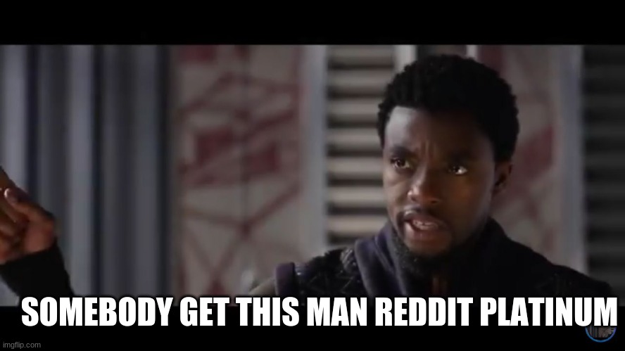 Black Panther - Get this man a shield | SOMEBODY GET THIS MAN REDDIT PLATINUM | image tagged in black panther - get this man a shield | made w/ Imgflip meme maker