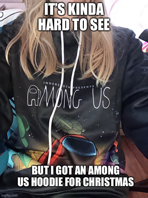 yey :) | IT’S KINDA HARD TO SEE; BUT I GOT AN AMONG US HOODIE FOR CHRISTMAS | image tagged in among us | made w/ Imgflip meme maker