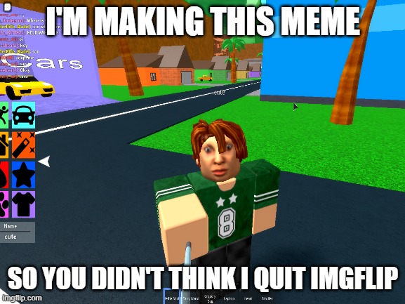 something. | I'M MAKING THIS MEME; SO YOU DIDN'T THINK I QUIT IMGFLIP | image tagged in roblox,silly,cool,ugly,memes | made w/ Imgflip meme maker