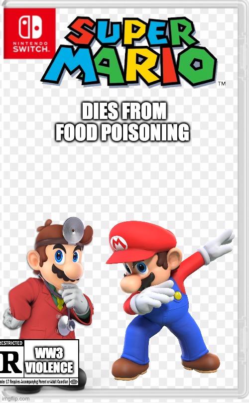 Nintendo Switch Case | DIES FROM FOOD POISONING; WW3 VIOLENCE | image tagged in nintendo switch case | made w/ Imgflip meme maker
