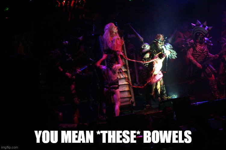 Deck The Halls With BOWELS Of Holly | YOU MEAN *THESE* BOWELS | image tagged in gwar,christmas,deck the halls,bowels of holly,deck the halls with bowels of holly,holidays | made w/ Imgflip meme maker