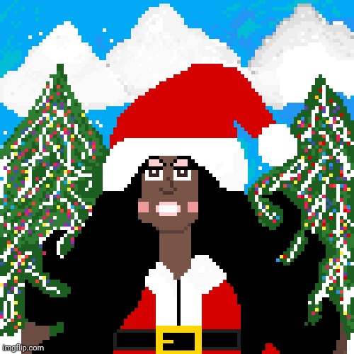 I edited my Tiff Claus art by adding the Christmas trees. | image tagged in merry christmas,christmas,art,drawings,drawing,artwork | made w/ Imgflip meme maker