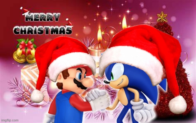 Merry Christmas | image tagged in merry christmas,christmas,mario,sonic the hedgehog,santa claus,winter is here | made w/ Imgflip meme maker