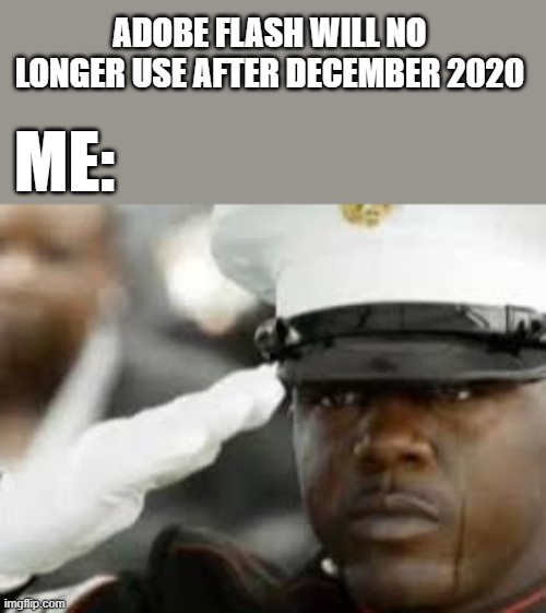Sad salute | ADOBE FLASH WILL NO LONGER USE AFTER DECEMBER 2020; ME: | image tagged in flash,goodbye | made w/ Imgflip meme maker