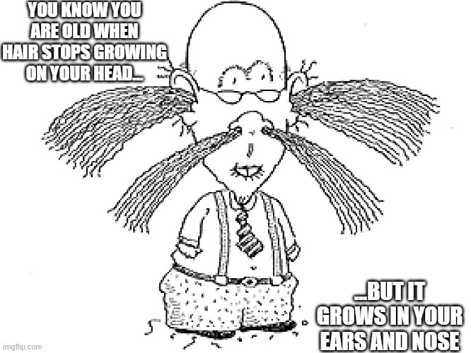 hairy man | YOU KNOW YOU ARE OLD WHEN HAIR STOPS GROWING ON YOUR HEAD... ...BUT IT GROWS IN YOUR EARS AND NOSE | image tagged in getting old | made w/ Imgflip meme maker