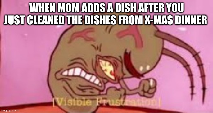 Visible Frustration | WHEN MOM ADDS A DISH AFTER YOU JUST CLEANED THE DISHES FROM X-MAS DINNER | image tagged in visible frustration | made w/ Imgflip meme maker