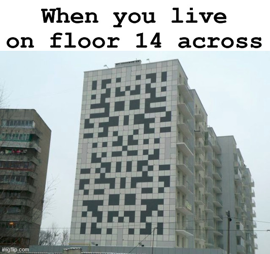 When you live on floor 14 across | image tagged in puzzle | made w/ Imgflip meme maker