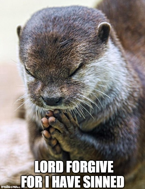 Thank you Lord Otter | LORD FORGIVE FOR I HAVE SINNED | image tagged in thank you lord otter | made w/ Imgflip meme maker