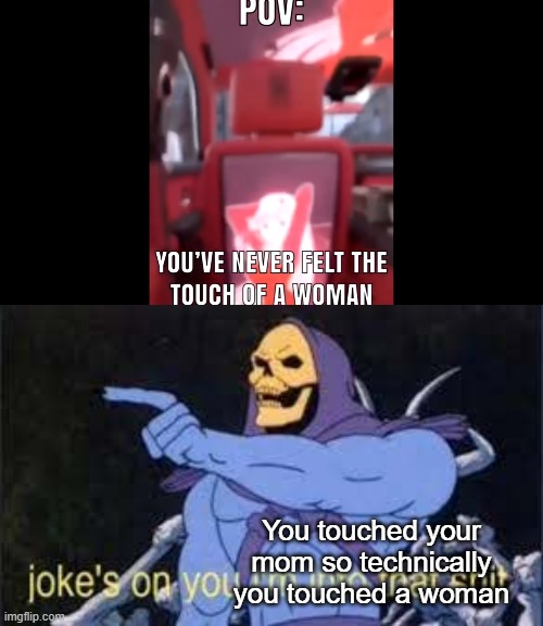 jokes on whoever made this | You touched your mom so technically you touched a woman | image tagged in jokes on you im into that shit | made w/ Imgflip meme maker