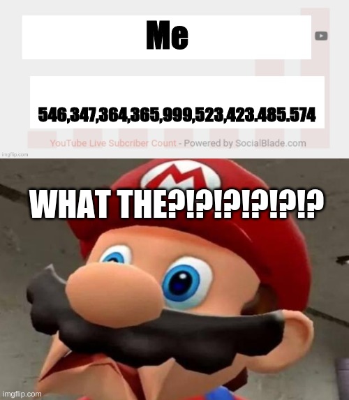 i dont really have a youtube channel | Me; 546,347,364,365,999,523,423.485.574; WHAT THE?!?!?!?!?!? | image tagged in socialblade com template,mario wtf | made w/ Imgflip meme maker