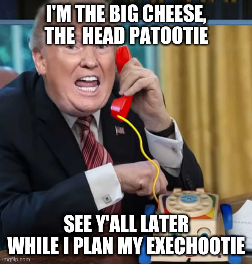 I'm the president | I'M THE BIG CHEESE, THE  HEAD PATOOTIE SEE Y'ALL LATER WHILE I PLAN MY EXECHOOTIE | image tagged in i'm the president | made w/ Imgflip meme maker