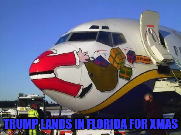 Trump's Xmas veto | TRUMP LANDS IN FLORIDA FOR XMAS | image tagged in donald trump | made w/ Imgflip meme maker