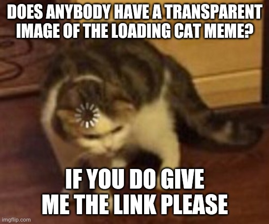 Please? | DOES ANYBODY HAVE A TRANSPARENT IMAGE OF THE LOADING CAT MEME? IF YOU DO GIVE ME THE LINK PLEASE | image tagged in loading cat | made w/ Imgflip meme maker