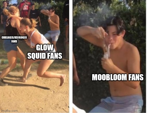 Dabbing Dude | CHILLAGER/ICEOLOGER FANS; GLOW SQUID FANS; MOOBLOOM FANS | image tagged in dabbing dude,minecraft | made w/ Imgflip meme maker