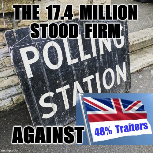 17.4 Million stood firm ! | THE  17.4  MILLION
STOOD  FIRM; AGAINST | image tagged in brexit | made w/ Imgflip meme maker