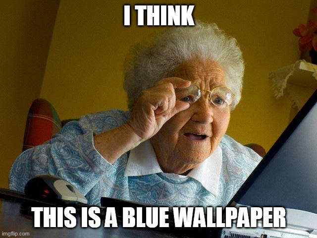 Grandma Finds The Internet Meme | I THINK; THIS IS A BLUE WALLPAPER | image tagged in memes,grandma finds the internet | made w/ Imgflip meme maker
