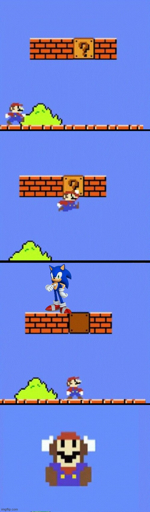 it sonic | image tagged in mario dies,sonic,funny,memes,fun,mario | made w/ Imgflip meme maker