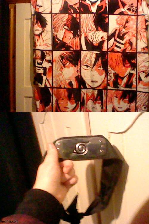 Todoroki blanket and Naruto headband i got for christmas | image tagged in anime | made w/ Imgflip meme maker